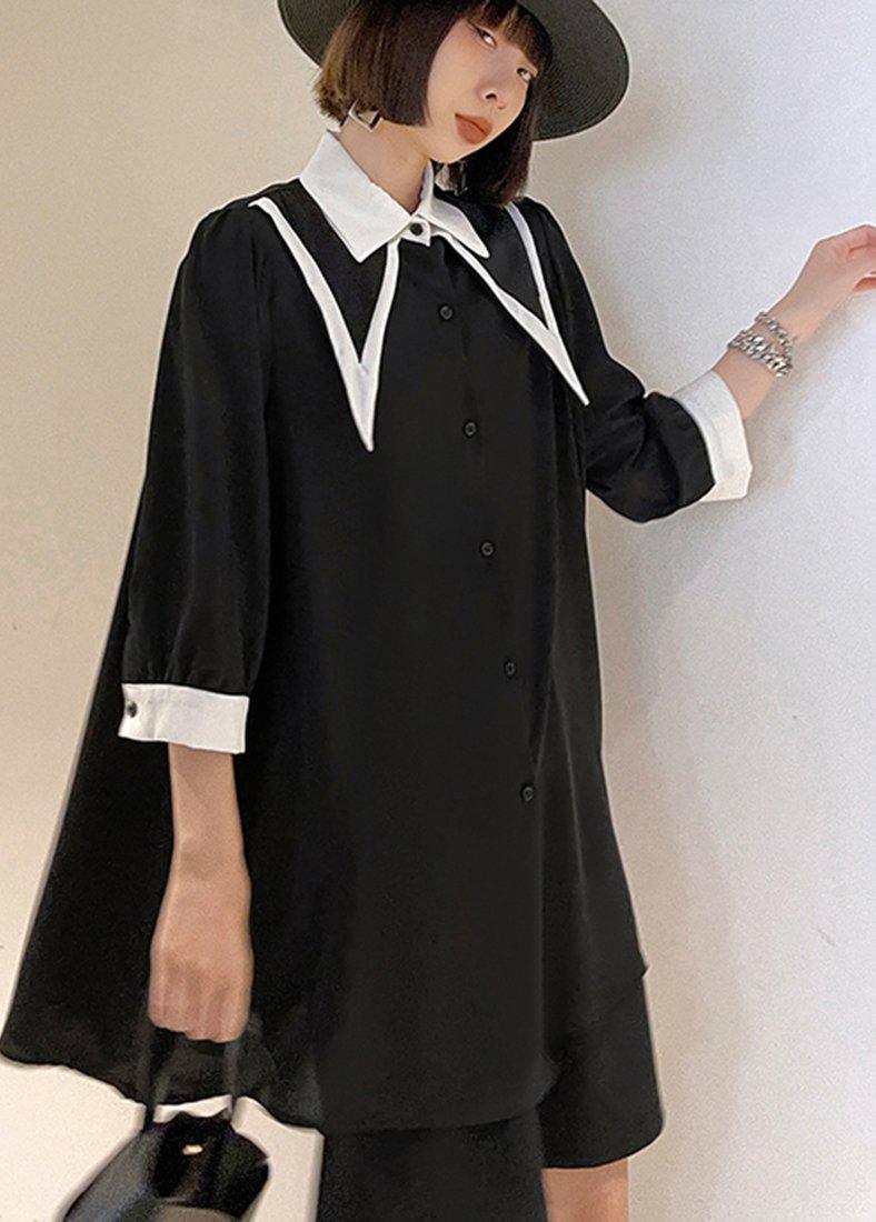 Bohemian Black Patchwork Cotton Button Summer Robe Dresses - Omychic