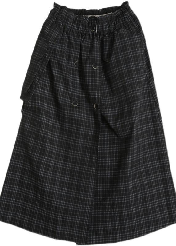 Bohemian Black Plaid Button Pockets Summer Cotton Skirts - Omychic