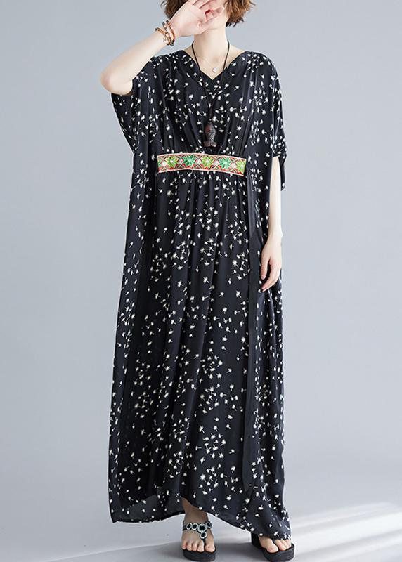 Bohemian Black Print Cotton Sleeveless Summer Ankle Dress - Omychic