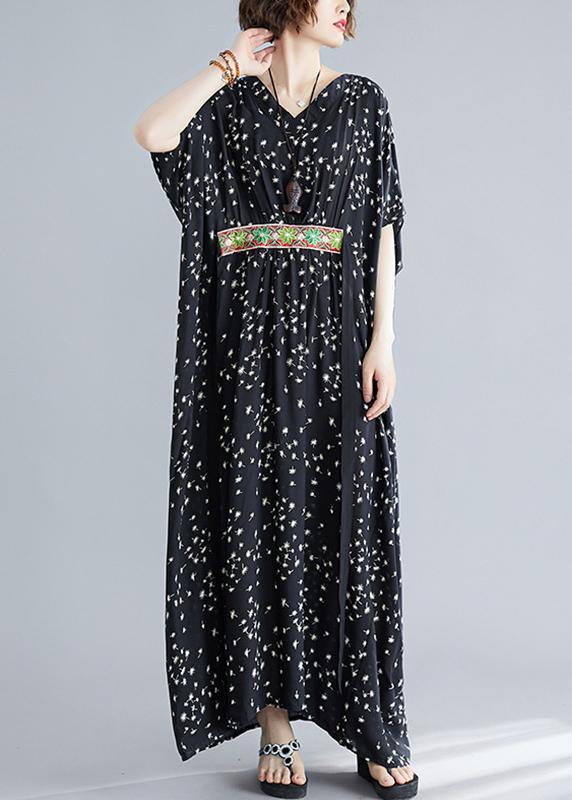 Bohemian Black Print Cotton Sleeveless Summer Ankle Dress - Omychic