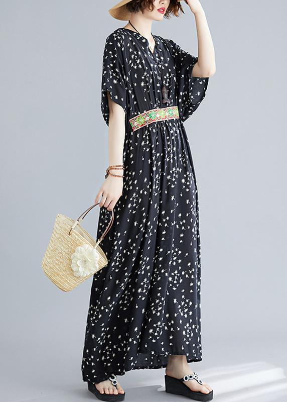 Bohemian Black Print Cotton Sleeveless Summer Ankle Dress - Omychic