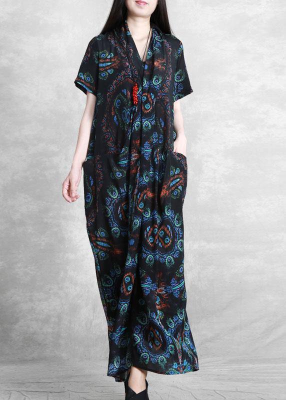 Bohemian Black Print asymmetrical design silk Mid Dress Summer - Omychic