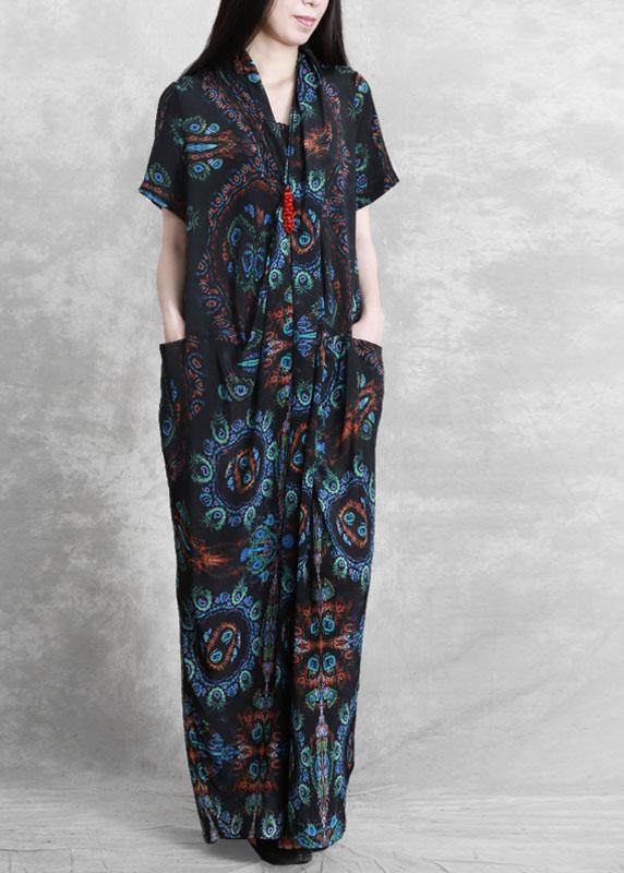 Bohemian Black Print asymmetrical design silk Mid Dress Summer - Omychic