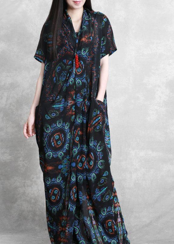 Bohemian Black Print asymmetrical design silk Mid Dress Summer - Omychic