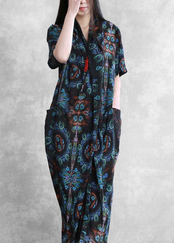 Bohemian Black Print asymmetrical design silk Mid Dress Summer - Omychic