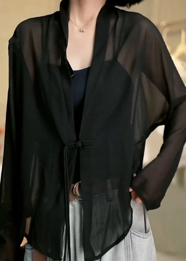 Bohemian Black Tasseled Patchwork Tulle UPF 50+ Coat Summer