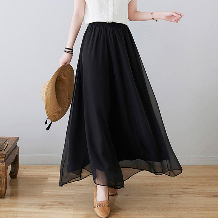 Bohemian Black elastic waist wide leg Pants skirt Spring