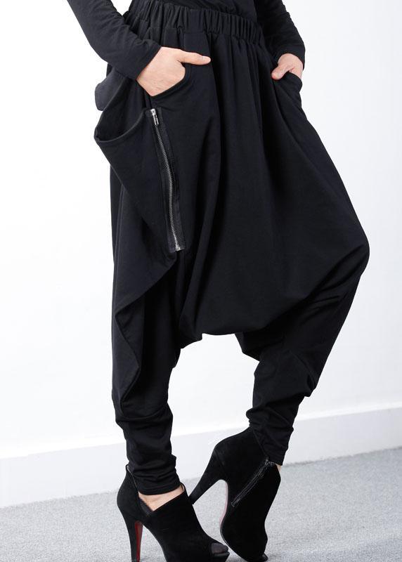 Bohemian Black zippered asymmetrical design Jogging Casual Spring Pants - Omychic