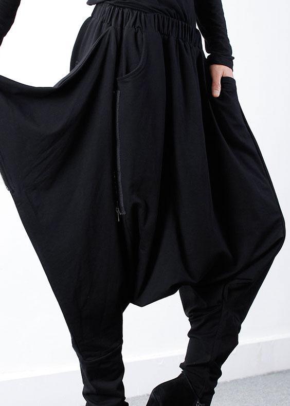 Bohemian Black zippered asymmetrical design Jogging Casual Spring Pants - Omychic