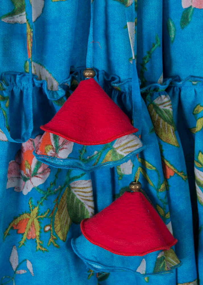 Bohemian Blue Cinched Print High Waist Patchwork Cotton Skirts Summer