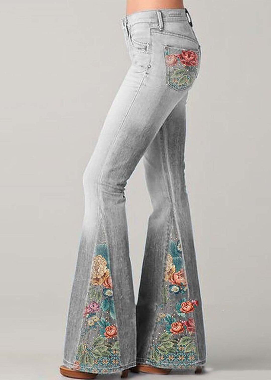 Bohemian Blue High Waist Patchwork Print Denim Flare Bottoms Summer