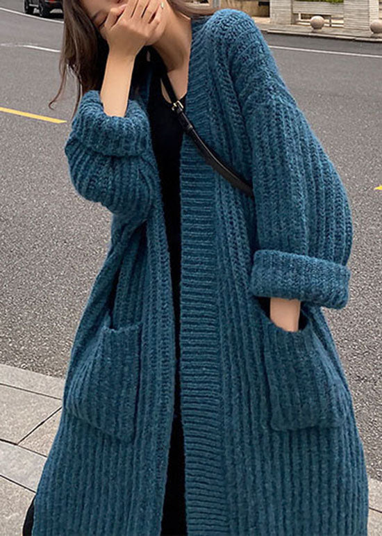 Bohemian Blue Pockets Knit Cardigan Spring