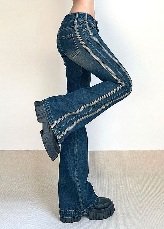 Bohemian Blue Pockets Patchwork Denim Flare Bottoms Fall