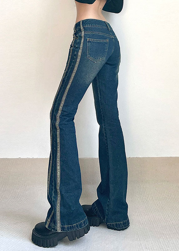 Bohemian Blue Pockets Patchwork Denim Flare Bottoms Fall