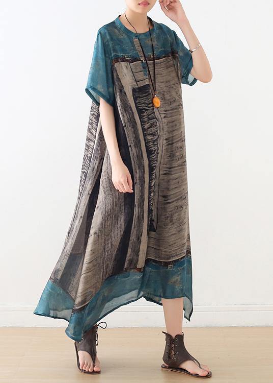 Bohemian Blue Print Button Vacation Summer Chiffon Dress - Omychic