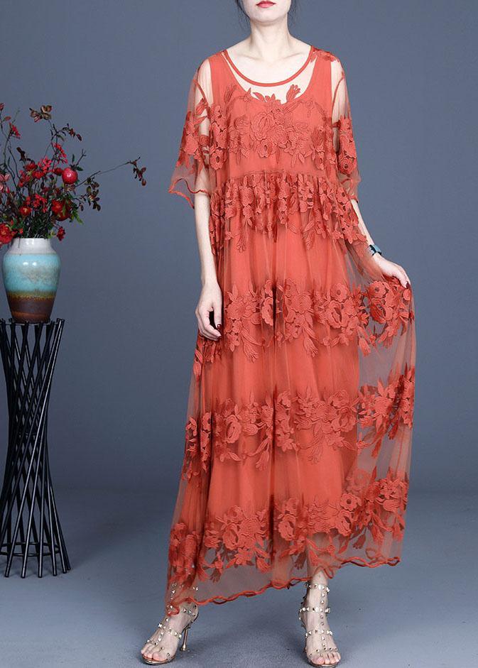 Bohemian Chocolate Embroideried Summer Lace Summer Dresses Half Sleeve - Omychic