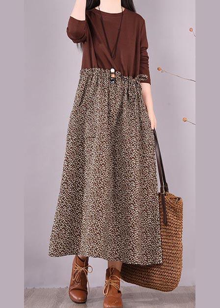 Bohemian Chocolate Patchwork Print Clothes For Women O Neck Maxi Spring Dress - Omychic