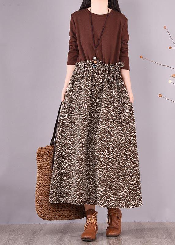 Bohemian Chocolate Patchwork Print Clothes For Women O Neck Maxi Spring Dress - Omychic