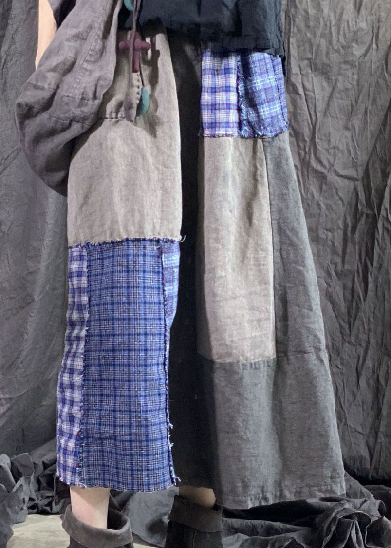 Bohemian Colorblock Wrinkled Pockets Patchwork Linen Skirts Spring