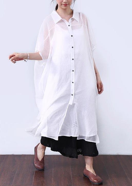 Bohemian Cotton Quilting Clothes Summer Dresses Button Elbow Sleeves Women White Dress - Omychic