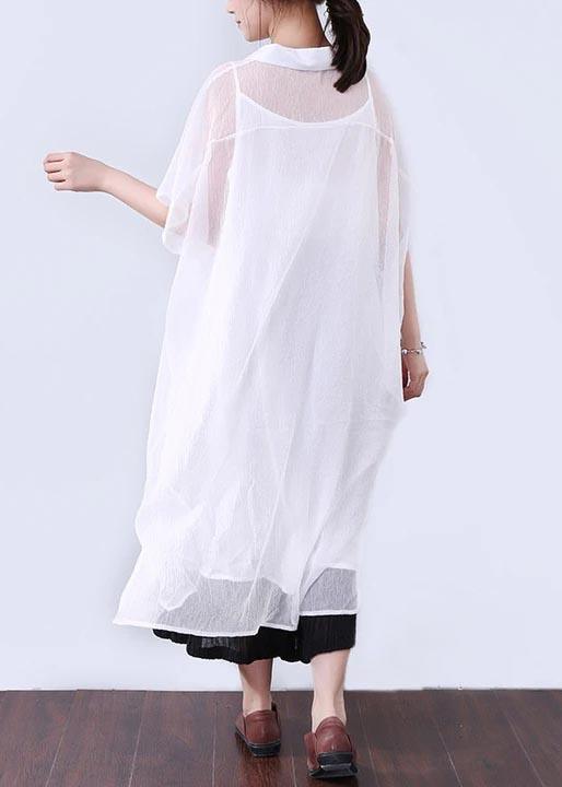 Bohemian Cotton Quilting Clothes Summer Dresses Button Elbow Sleeves Women White Dress - Omychic