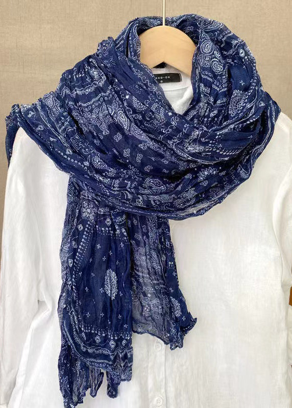 Bohemian Dull Red Print Wrinkled Linen Scarf - Omychic