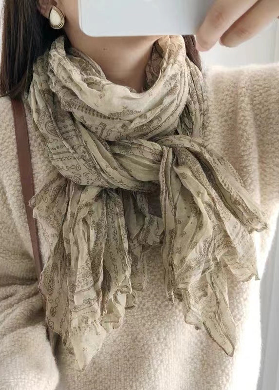 Bohemian Dull Red Print Wrinkled Linen Scarf - Omychic