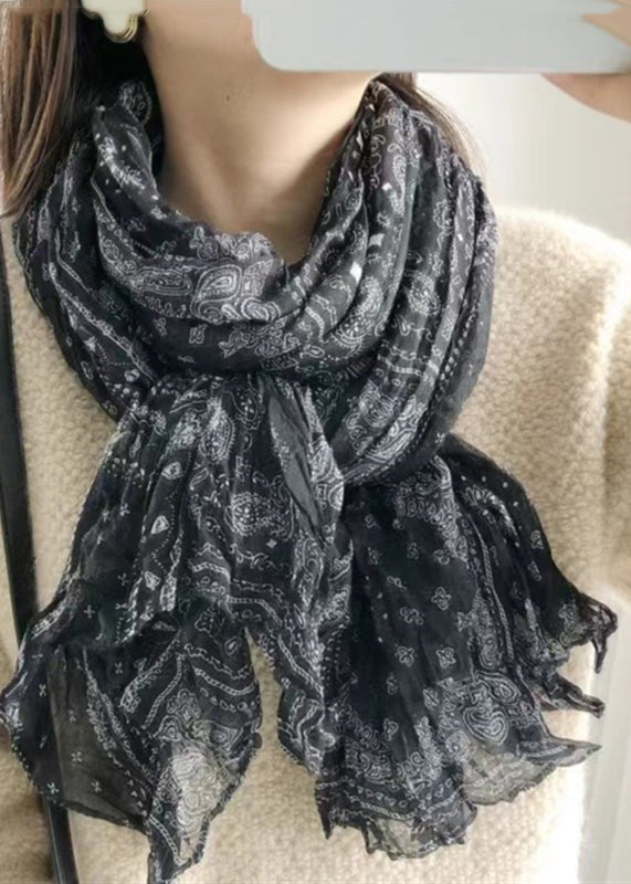 Bohemian Dull Red Print Wrinkled Linen Scarf - Omychic