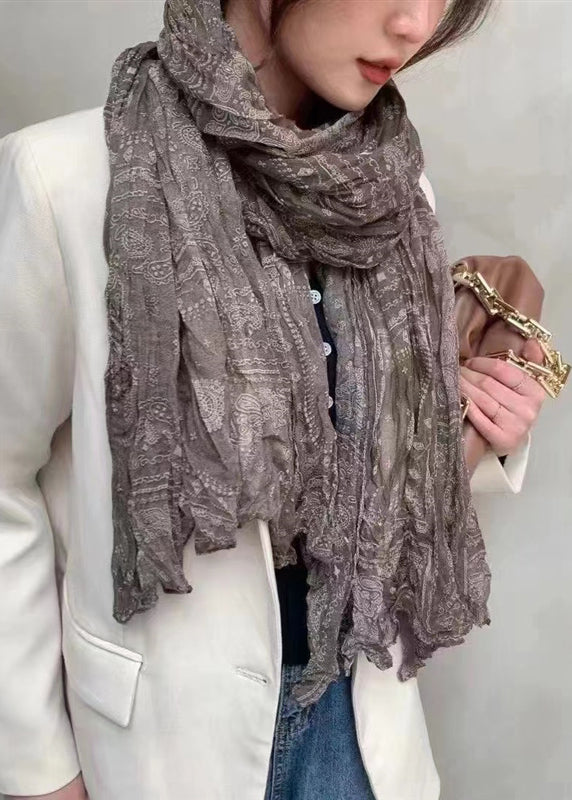 Bohemian Dull Red Print Wrinkled Linen Scarf - Omychic
