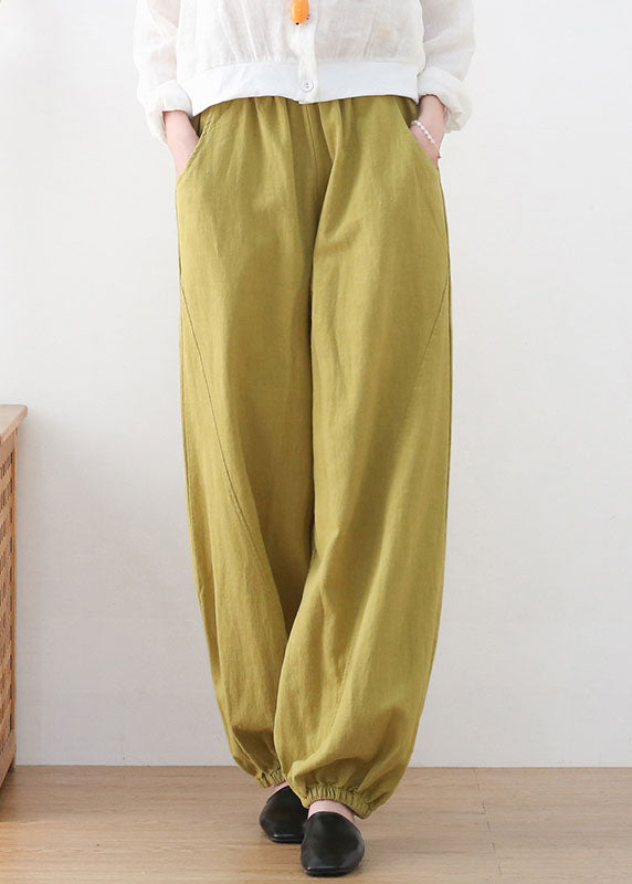 Bohemian Ginger Elastic Waist Linen Beam Pants Summer