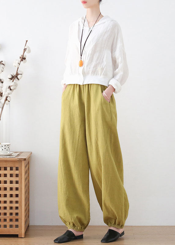 Bohemian Ginger Elastic Waist Linen Beam Pants Summer