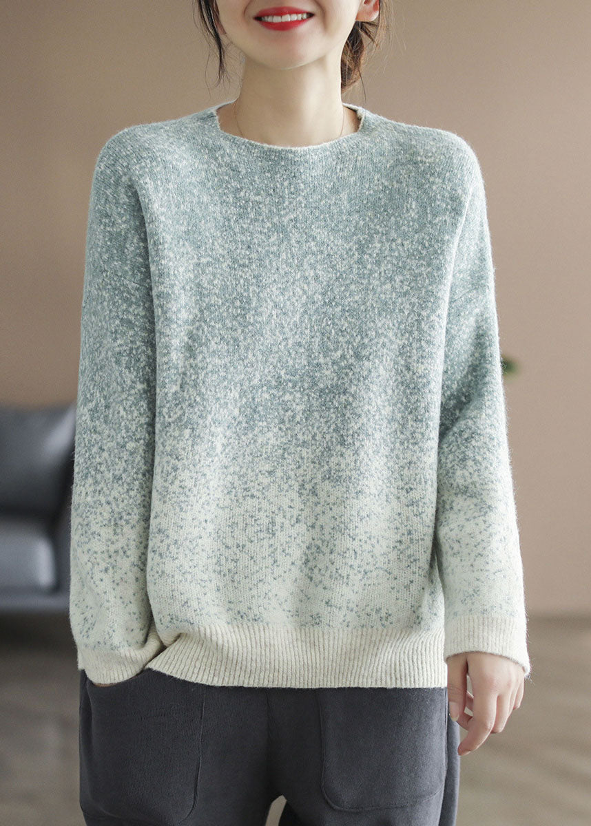 Bohemian Green Gradient color Knit Pullover Winter