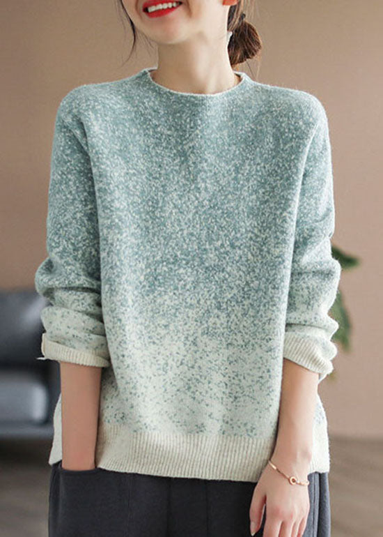 Bohemian Green Gradient color Knit Pullover Winter