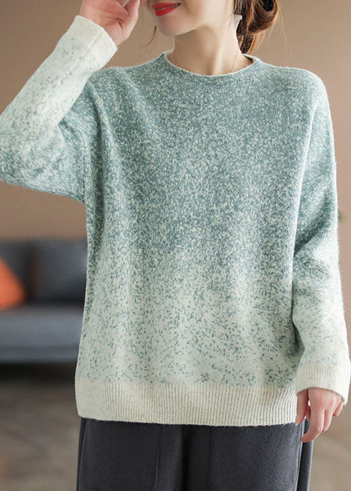 Bohemian Green Gradient color Knit Pullover Winter