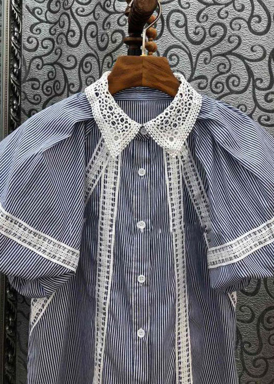 Bohemian Green Peter Pan Collar Hollow Out Patchwork Cotton Blouses Summer