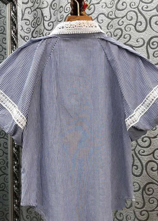 Bohemian Green Peter Pan Collar Hollow Out Patchwork Cotton Blouses Summer