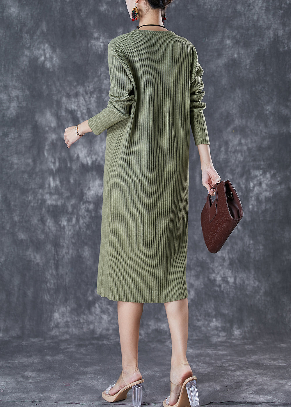 Bohemian Green Slim Fit Knit Long Dress Fall