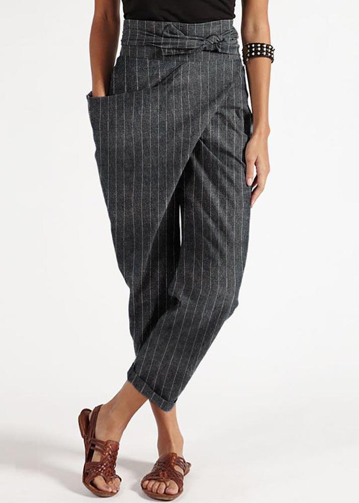 Bohemian Grey Striped High Waist Cotton Harem Pants Summer - Omychic