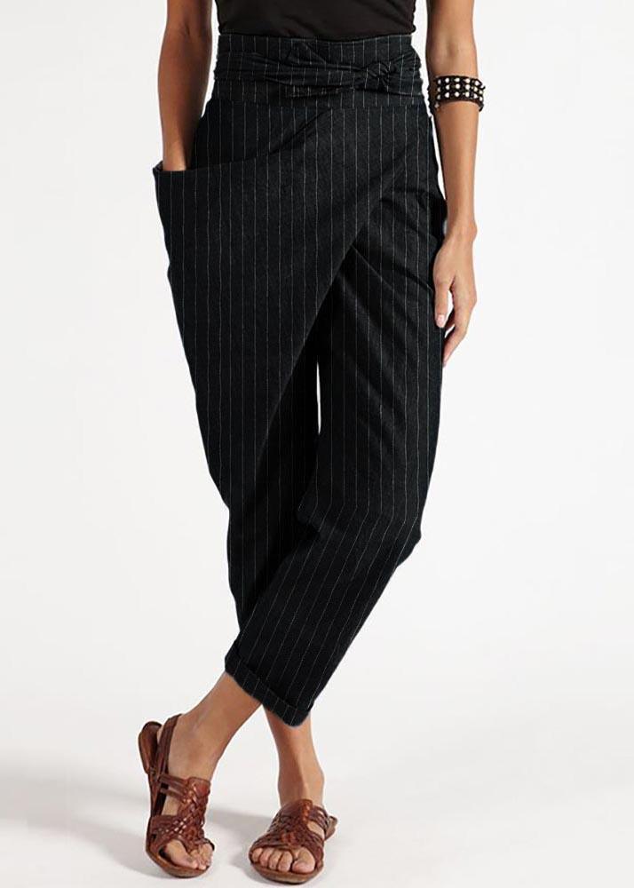 Bohemian Grey Striped High Waist Cotton Harem Pants Summer - Omychic