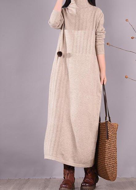 Bohemian High Neck Spring Dresses Wardrobes Beige Vestidos De Lino Dress - Omychic