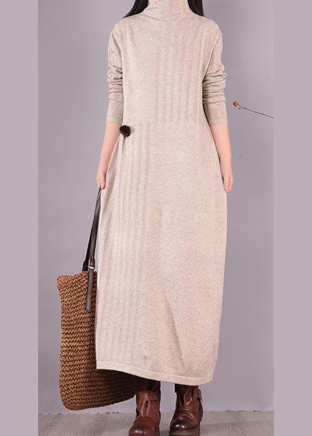 Bohemian High Neck Spring Dresses Wardrobes Beige Vestidos De Lino Dress - Omychic