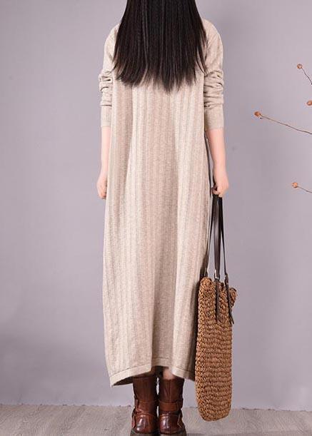 Bohemian High Neck Spring Dresses Wardrobes Beige Vestidos De Lino Dress - Omychic