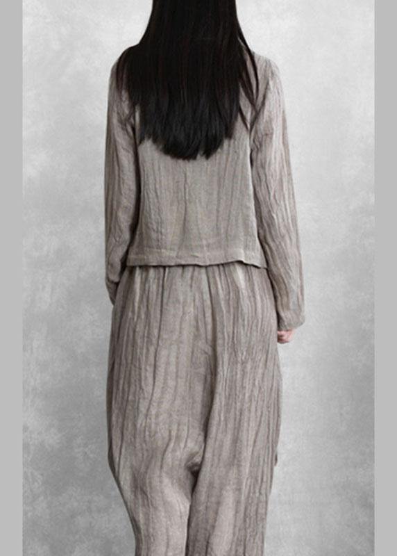Bohemian Khaki Asymmetrical Design PeterPan Collar Fall Pockets Long sleeve Women Sets 2 Pieces - Omychic