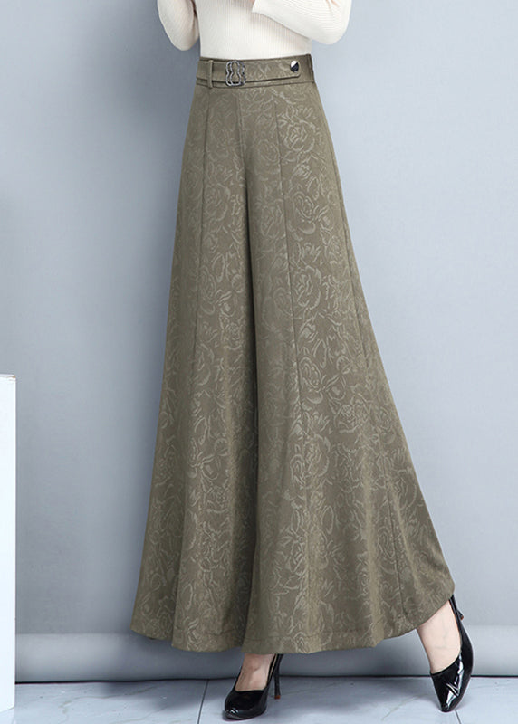 Bohemian Khaki Print High Waist Wide Leg Pants