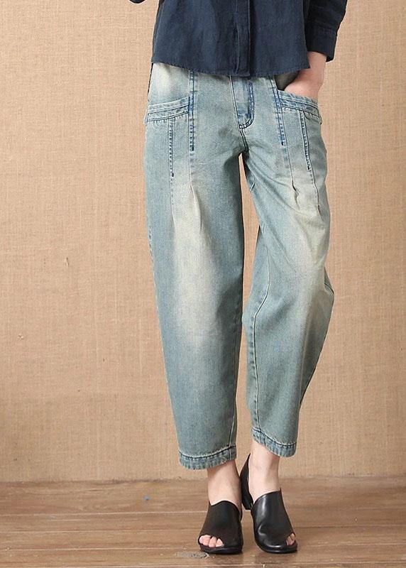 Bohemian Light Blue Button Pockets Casual Harem Fall Denim Pants - Omychic