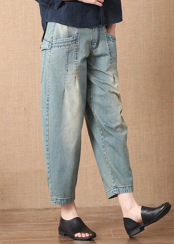 Bohemian Light Blue Button Pockets Casual Harem Fall Denim Pants - Omychic