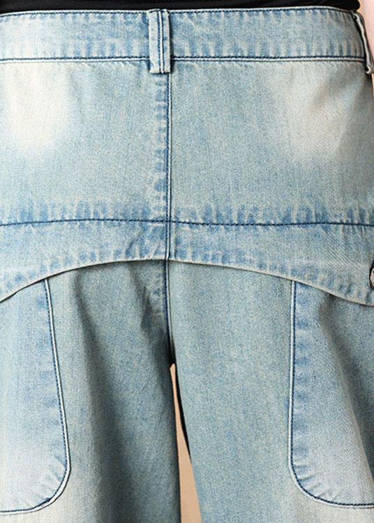 Bohemian Light Blue Button Pockets Casual Harem Fall Denim Pants - Omychic