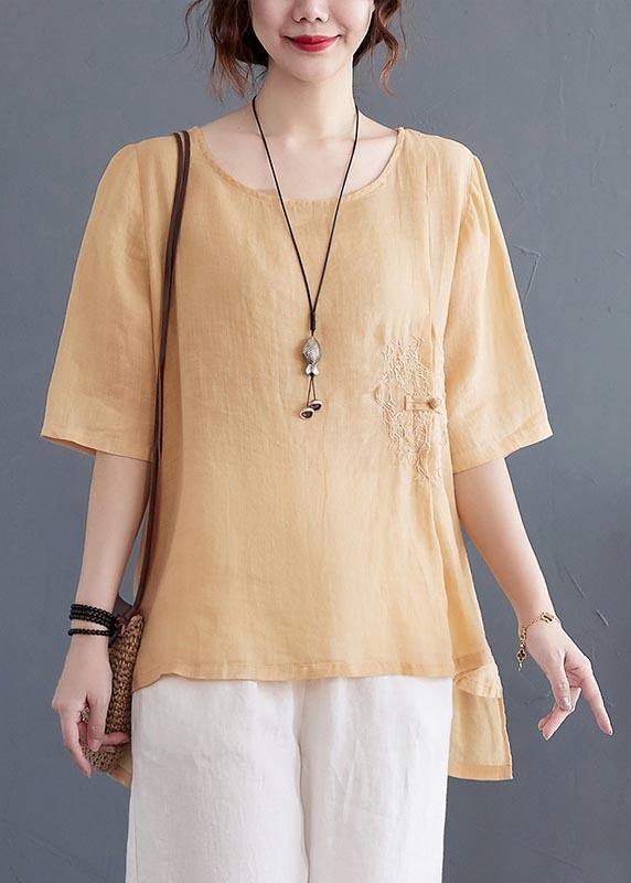 Bohemian Light Yellow Oriental Linen Shirt Top Summer - Omychic