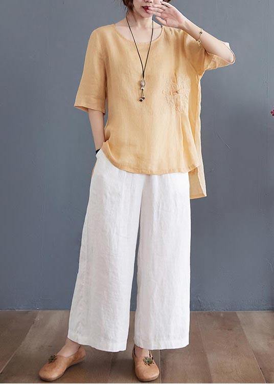 Bohemian Light Yellow Oriental Linen Shirt Top Summer - Omychic