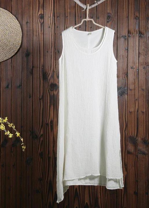 Bohemian Linen Gray Outfit Fashion Summer Women Wrinkled Sleeveless Dress - Omychic